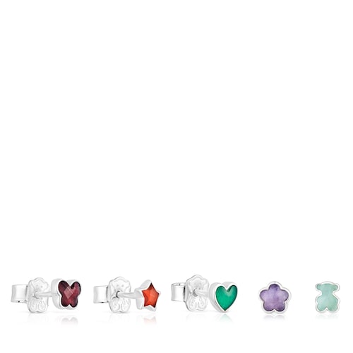 Set of loose silver Bold Motif Earrings with gemstones