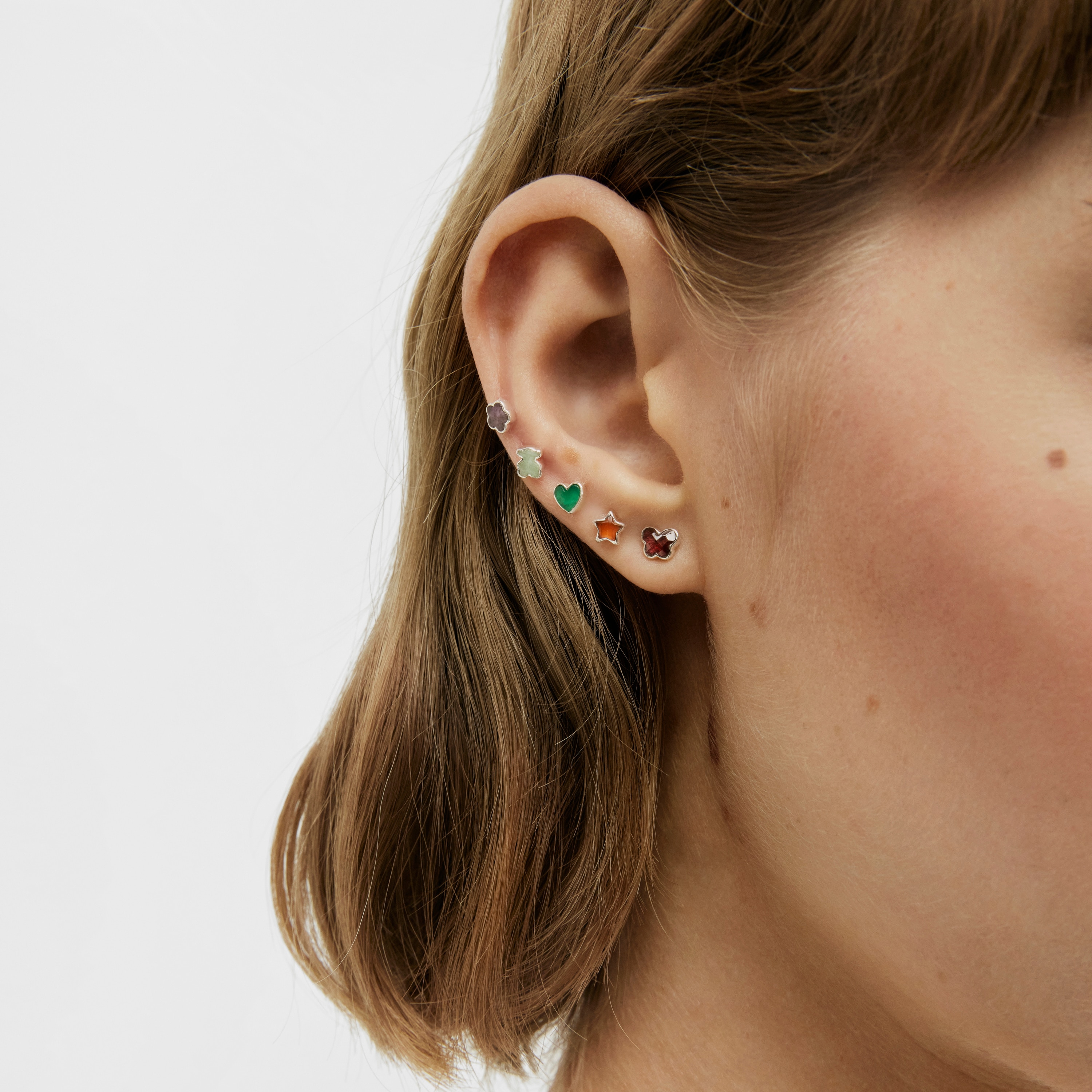 Set of loose silver Bold Motif Earrings with gemstones