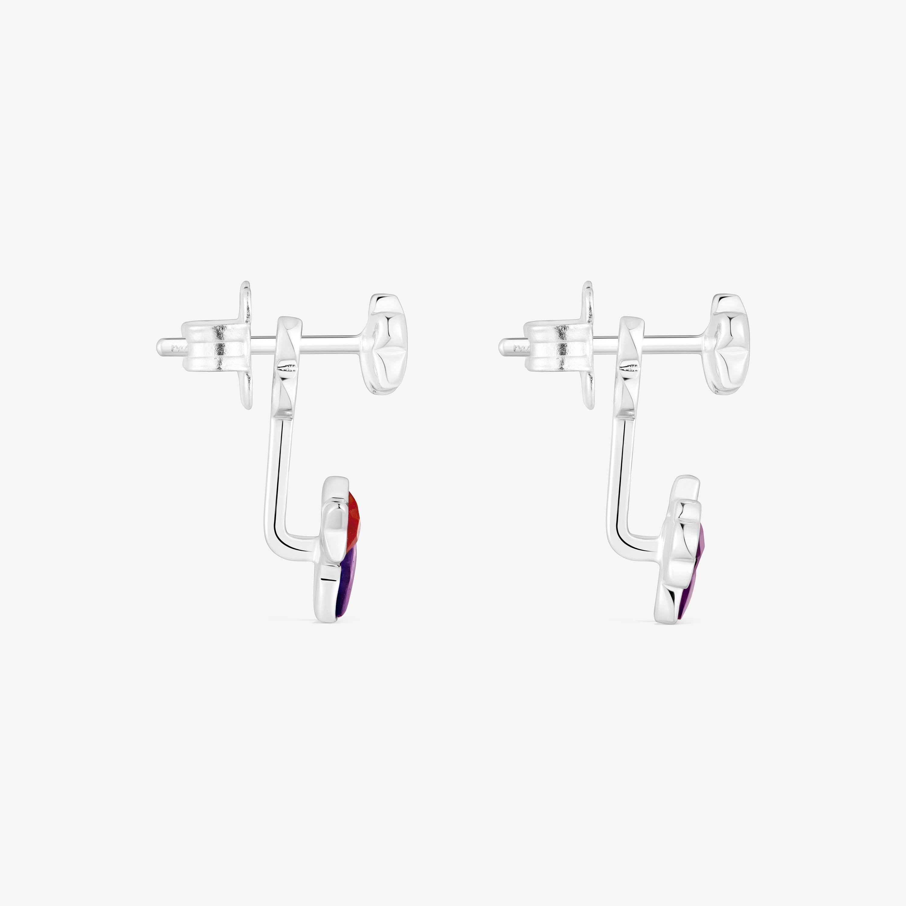 Silver Bold Motif Earrings with gemstones