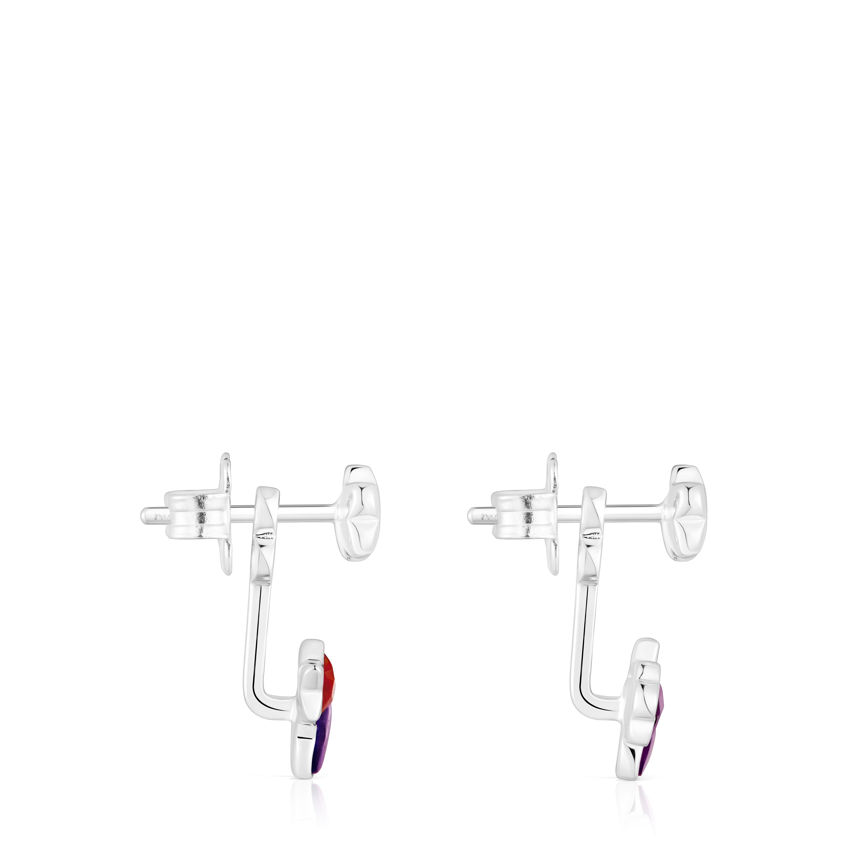 Silver Bold Motif Earrings with gemstones