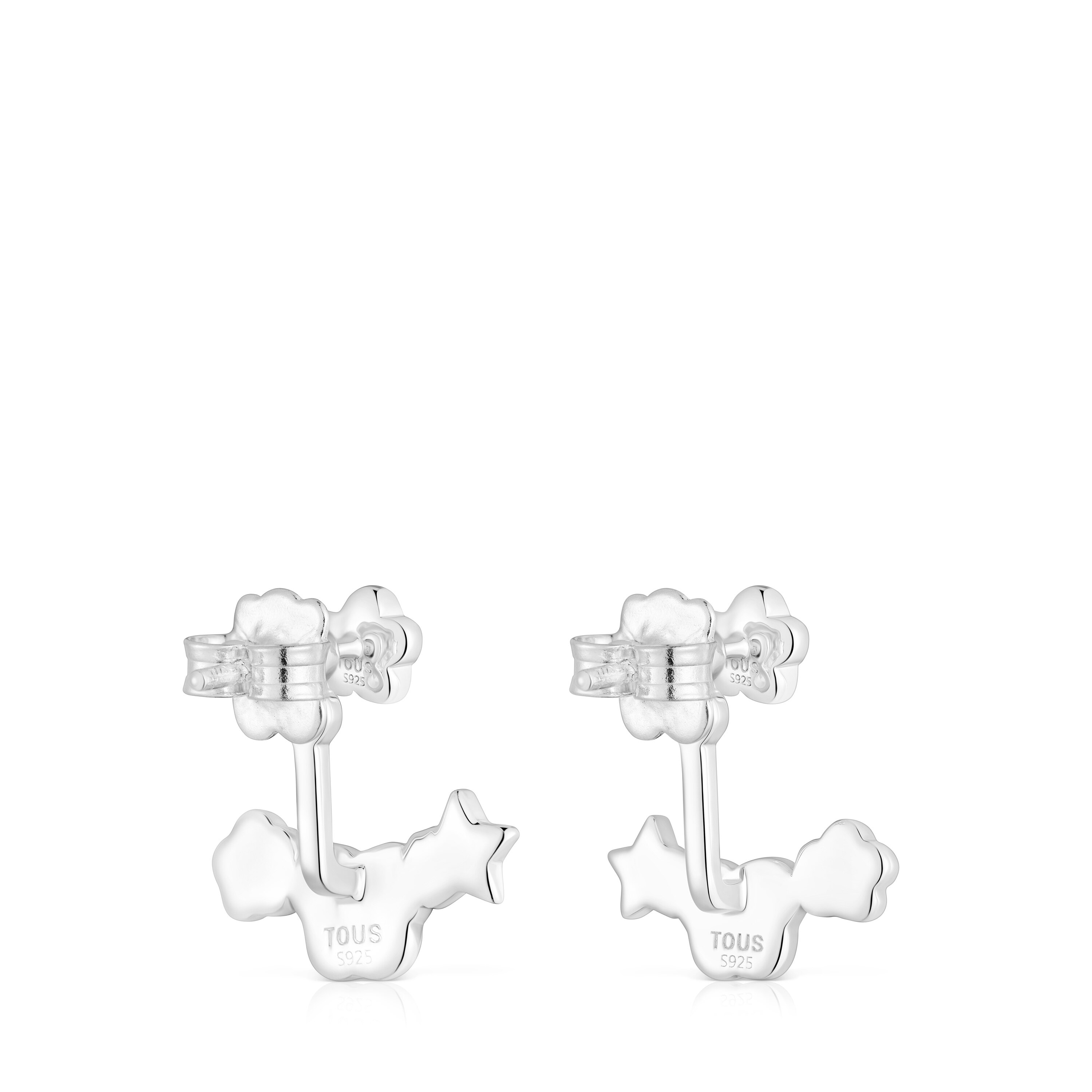 Silver Bold Motif Earrings with gemstones