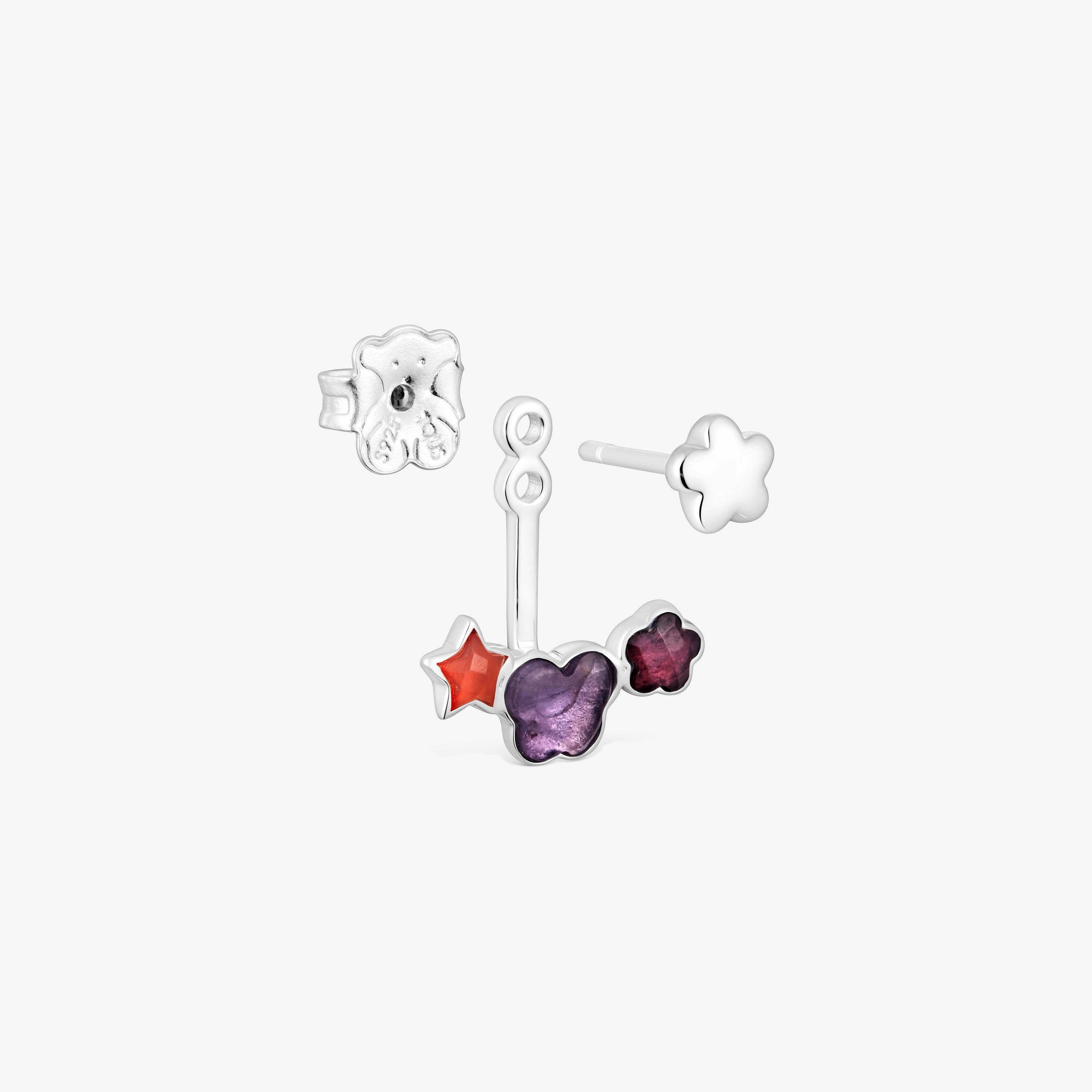 Silver Bold Motif Earrings with gemstones