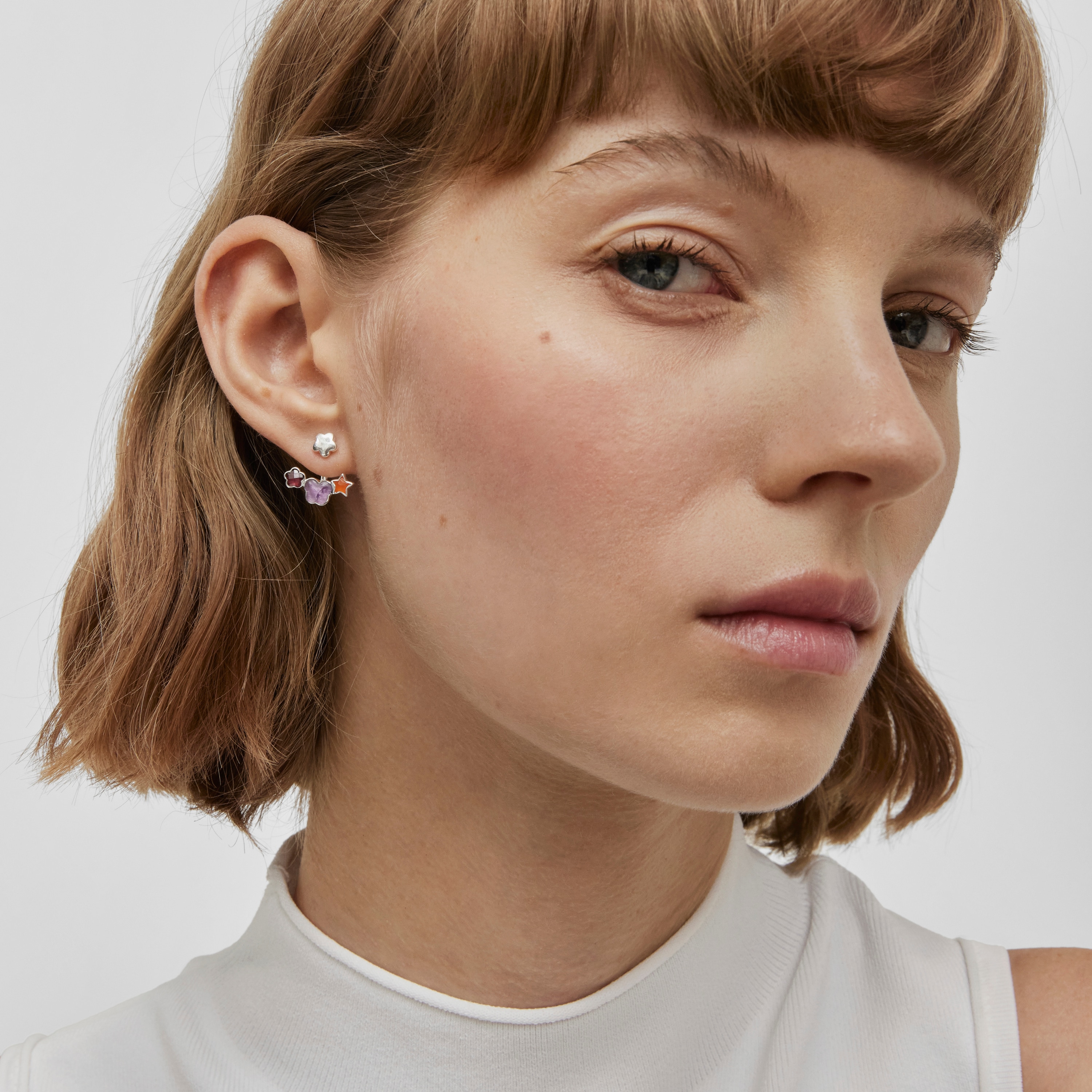 Silver Bold Motif Earrings with gemstones