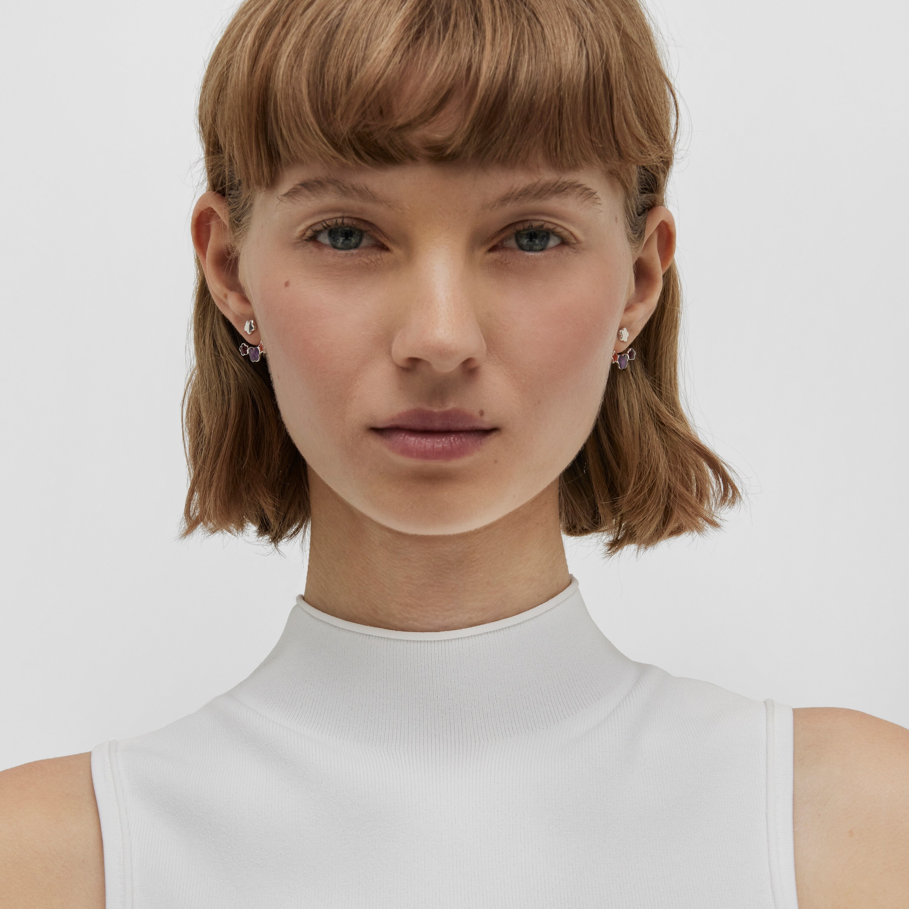 Silver Bold Motif Earrings with gemstones