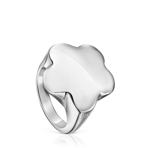 Silver Bold Motif flower Signet ring