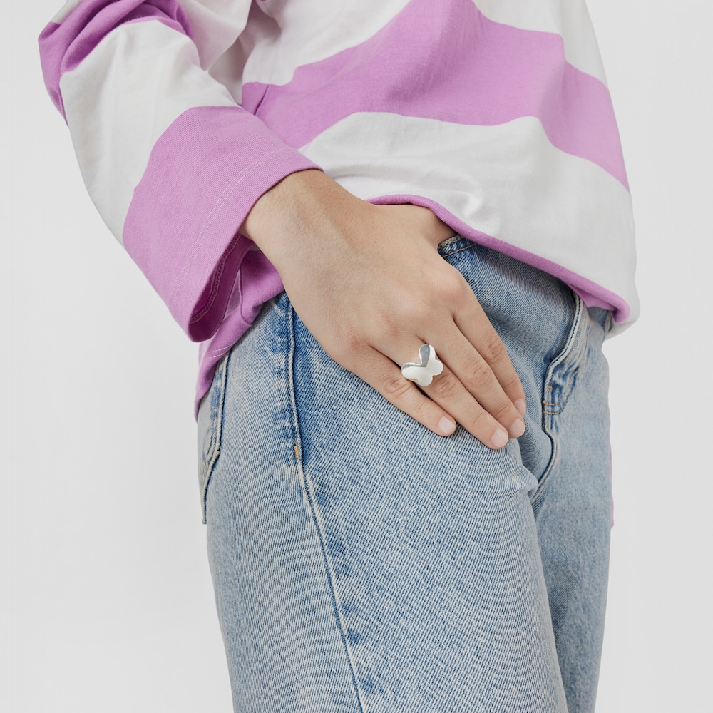 Silver Bold Motif butterfly Signet ring