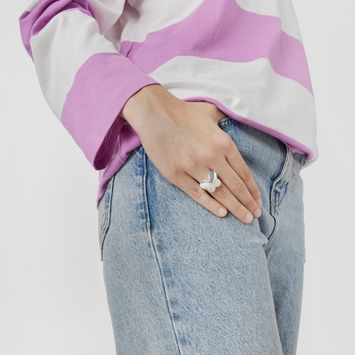 Silver Bold Motif butterfly Signet ring