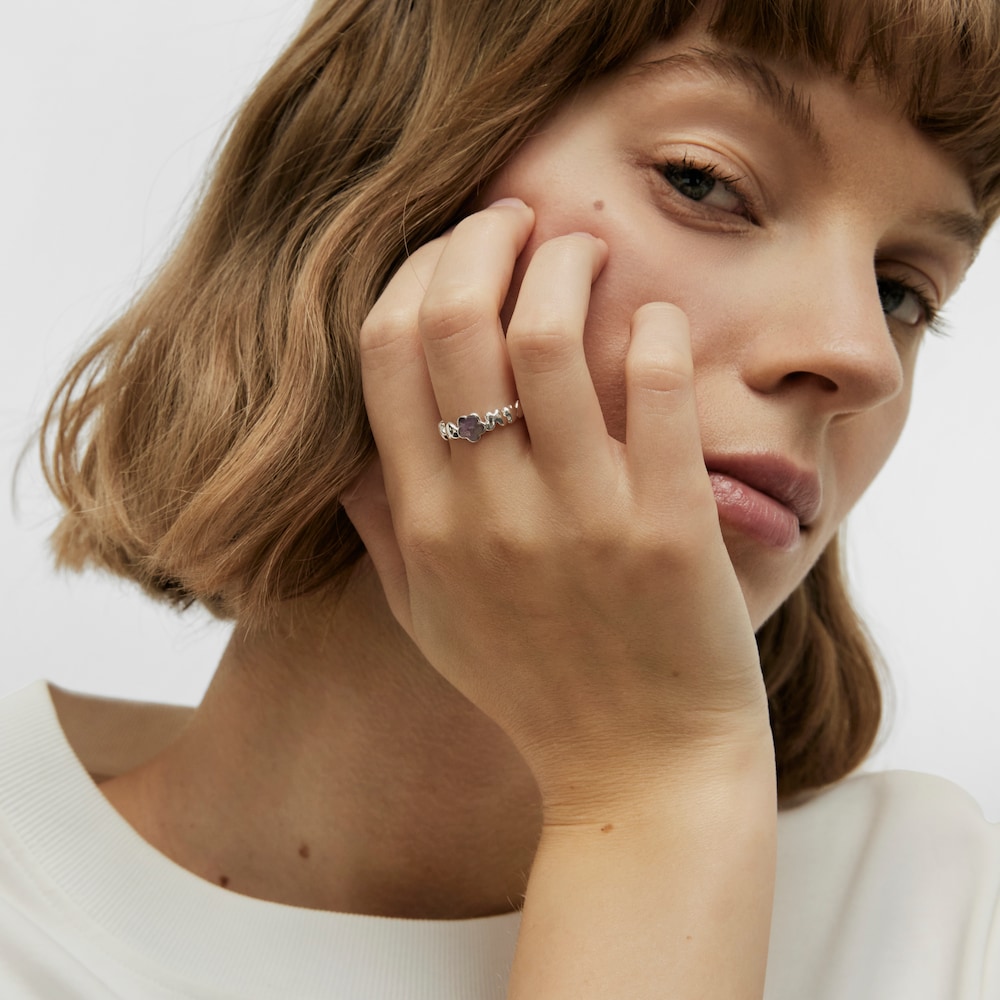 Anillo de plata y amatista flor Bold Motif