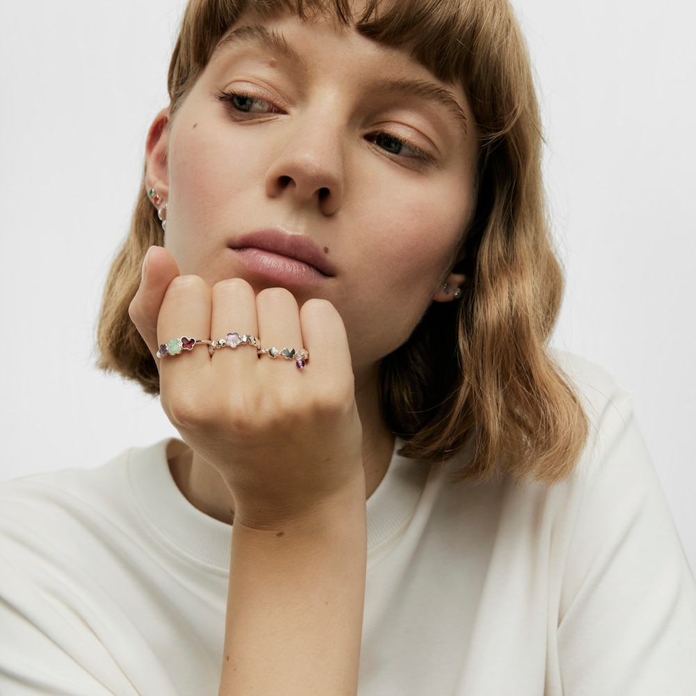 Anillo de plata y amatista flor Bold Motif