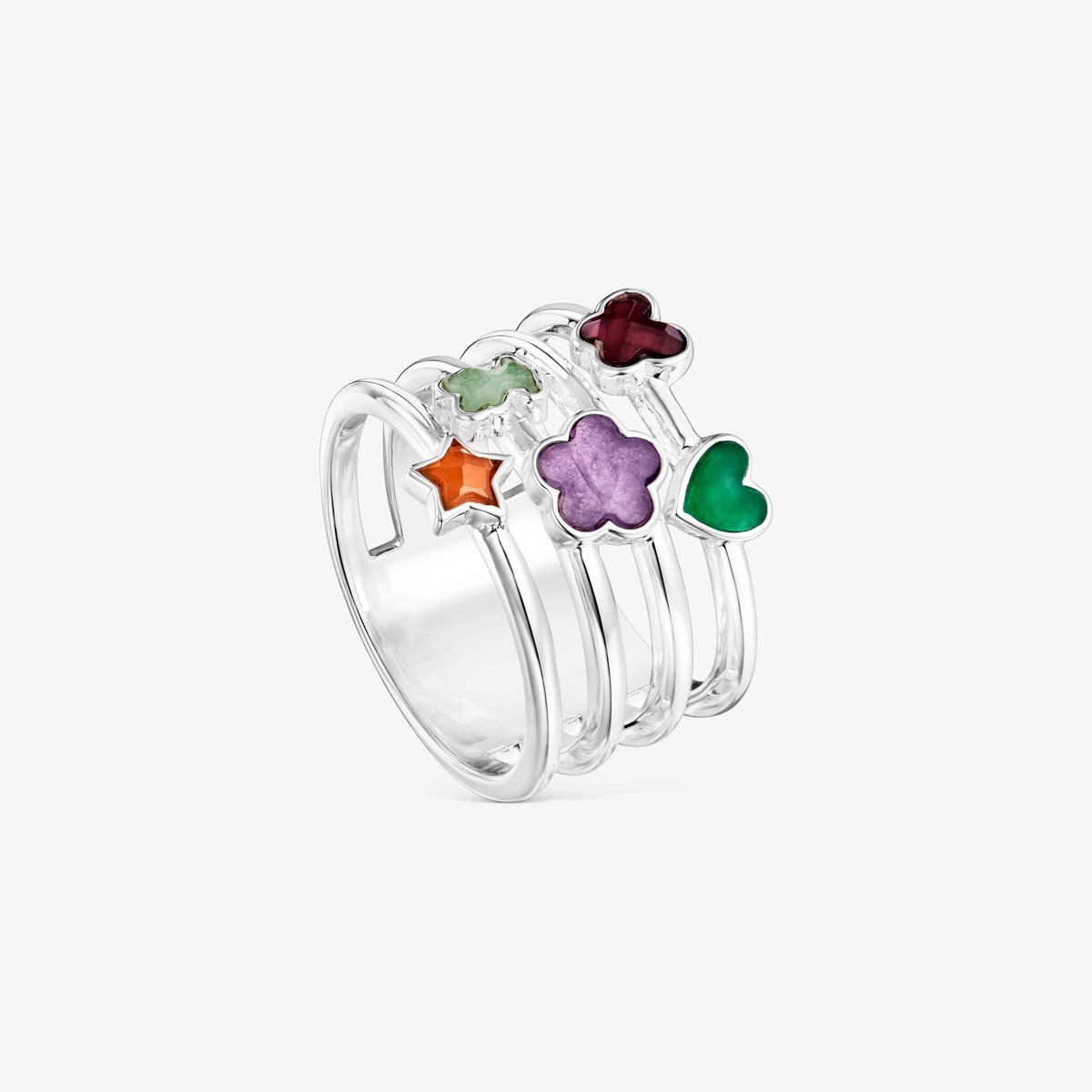 Tous - Anillo Ancho De Plata Y Gemas Motivos Bold Motif Talla 12