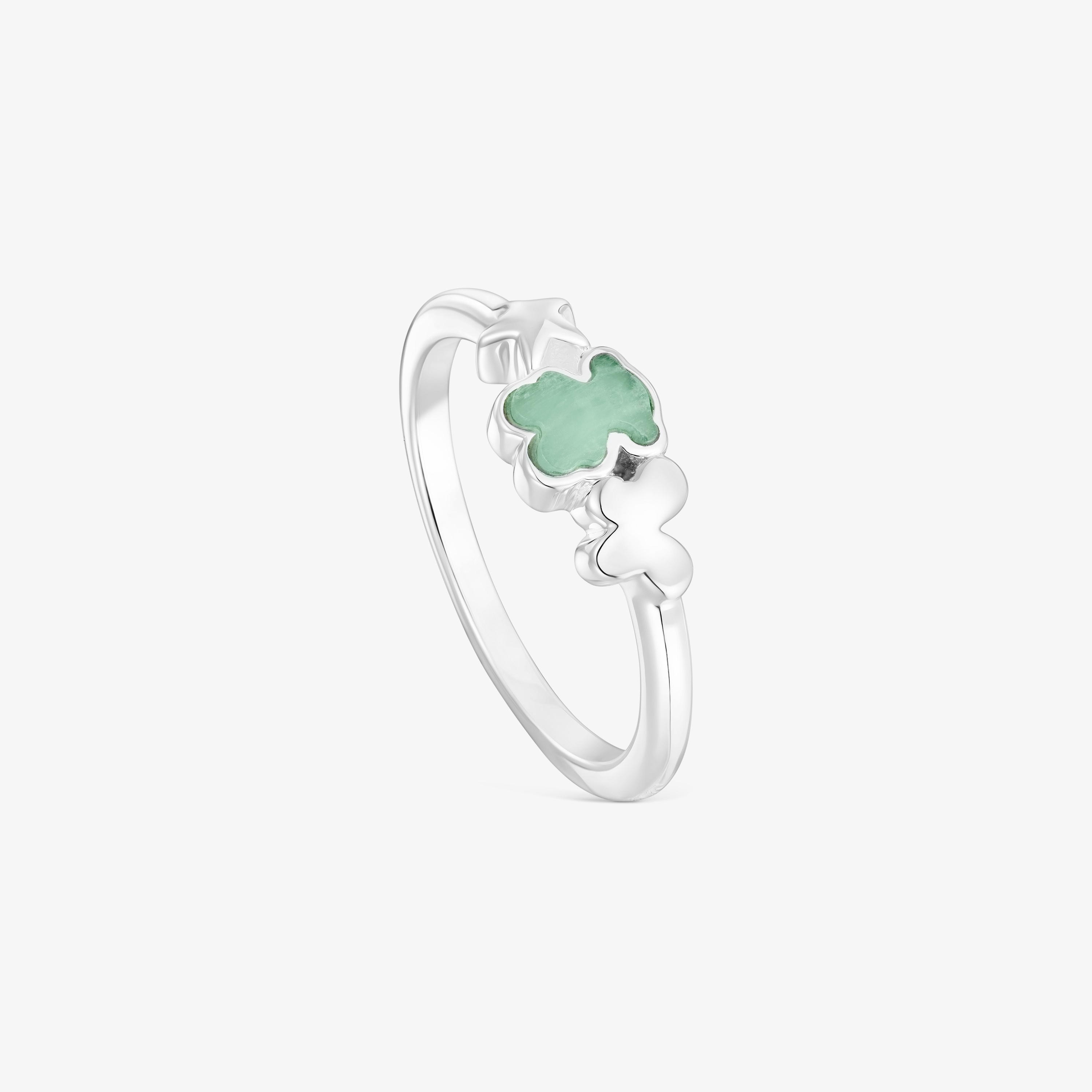 Silver Bold Motif Ring with an amazonite bear
