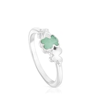 Silver Bold Motif Ring with an amazonite bear