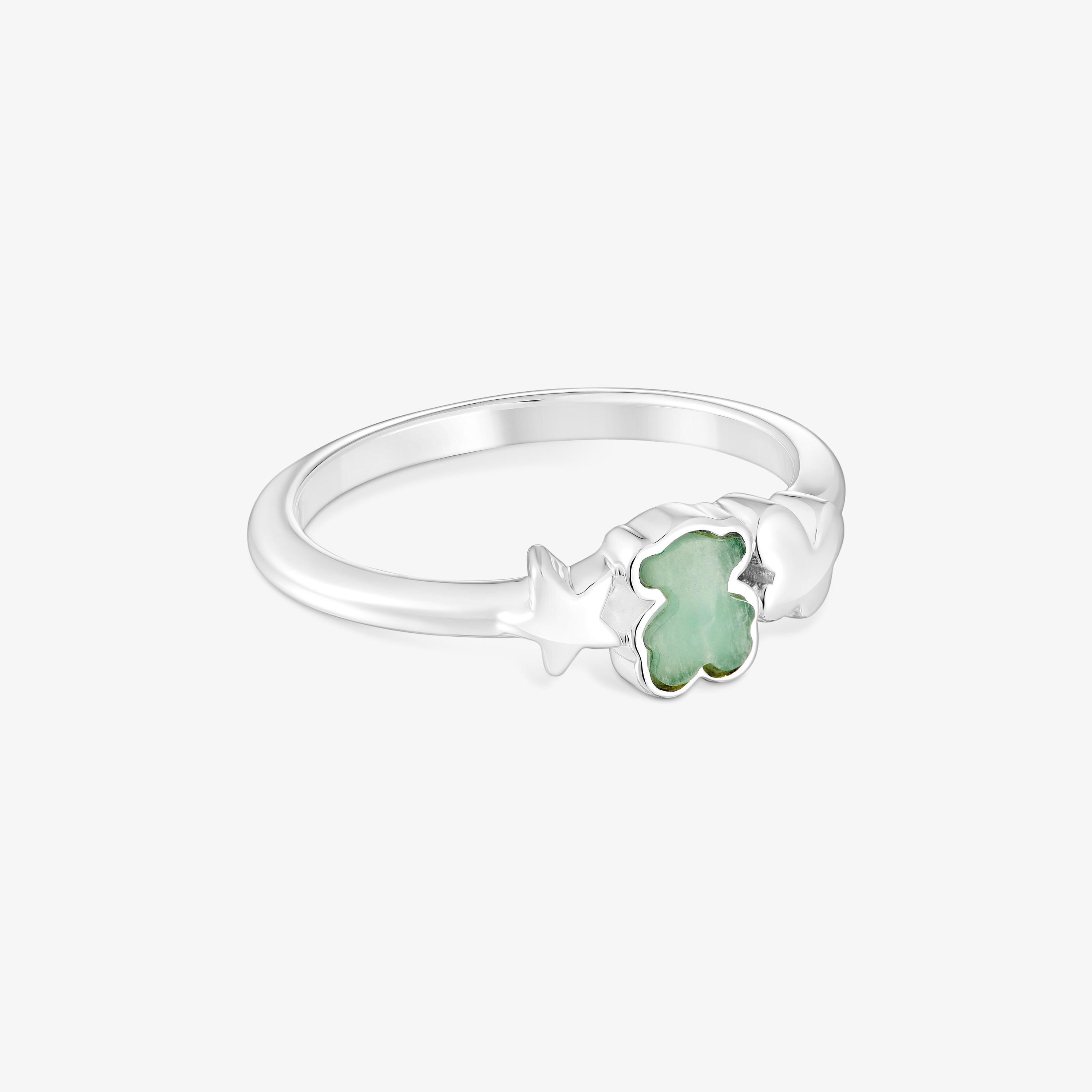 Silver Bold Motif Ring with an amazonite bear