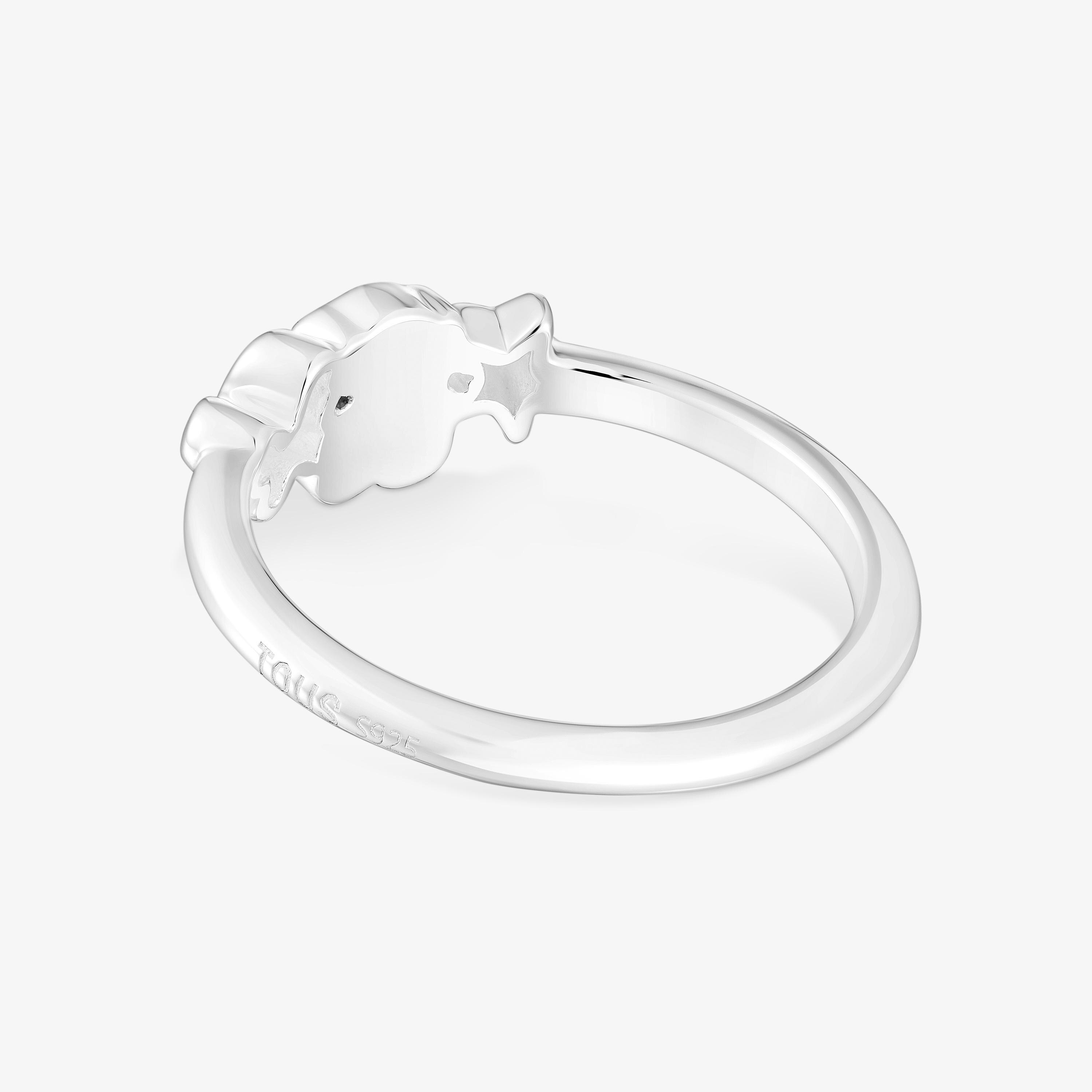 Silver Bold Motif Ring with an amazonite bear