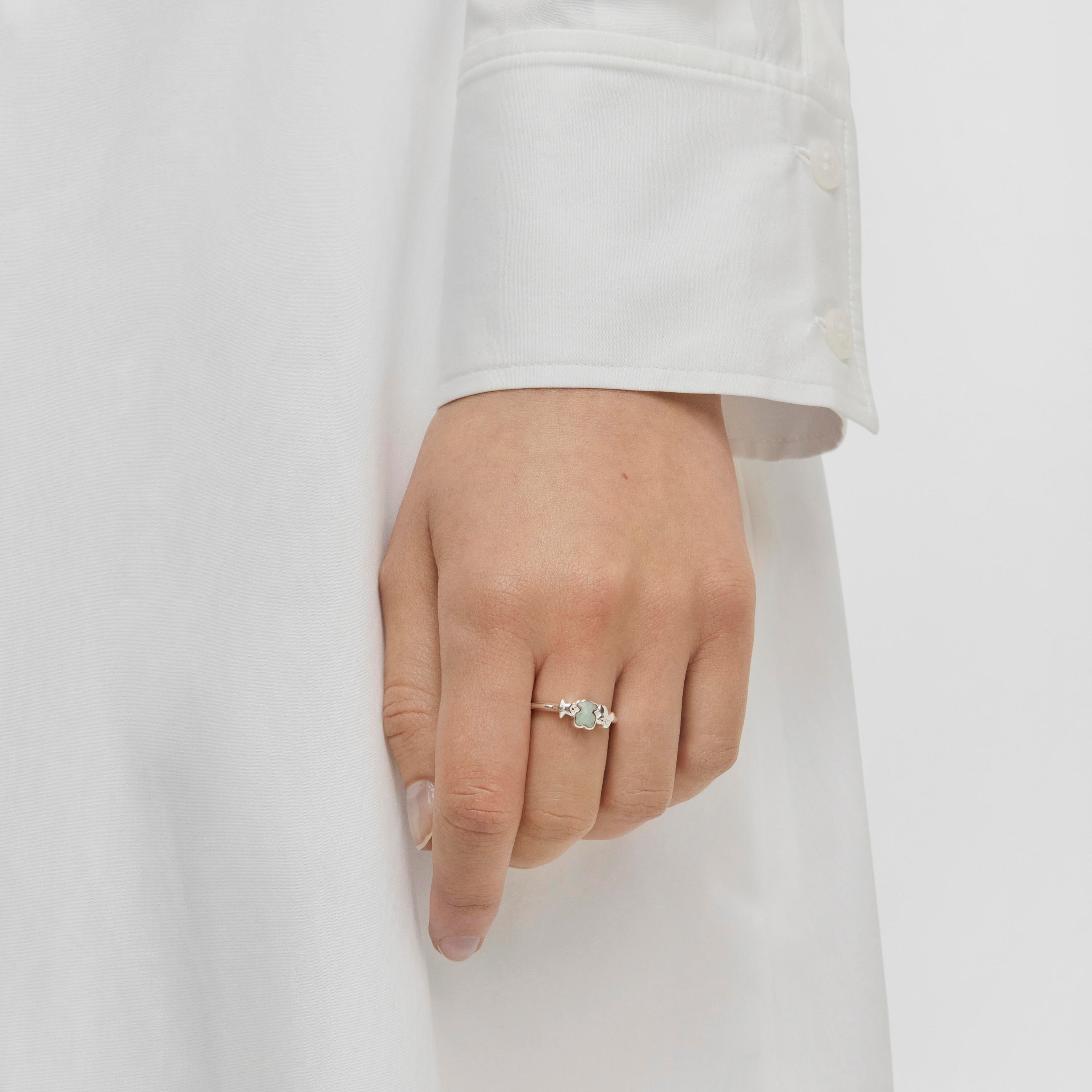 Silver Bold Motif Ring with an amazonite bear