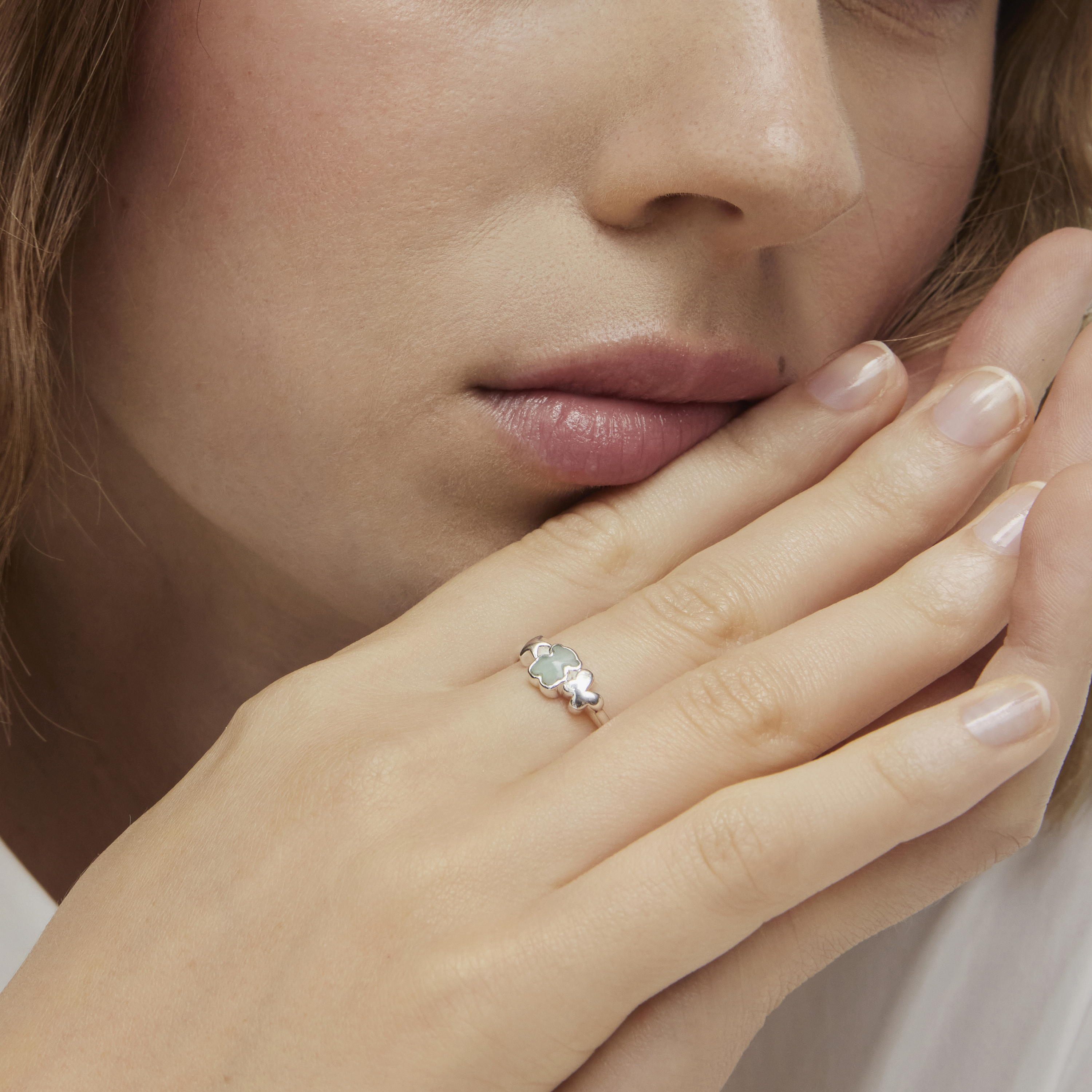 Silver Bold Motif Ring with an amazonite bear