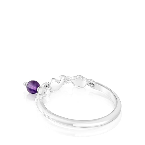 Silver Bold Motif Ring with amethyst