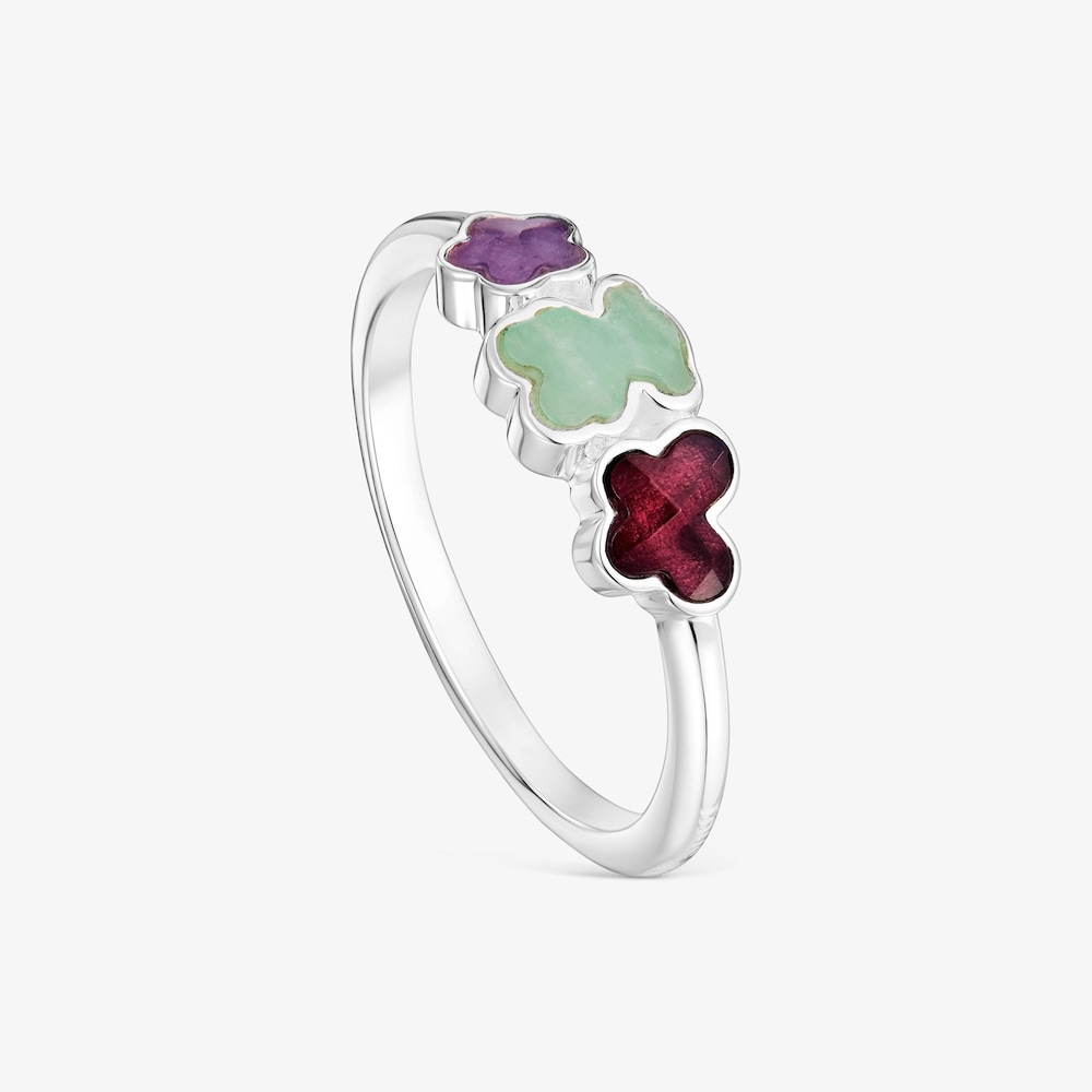 Anillo de plata y gemas motivos Bold Motif