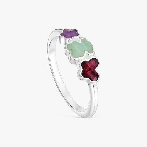 Anillo de plata y gemas motivos Bold Motif