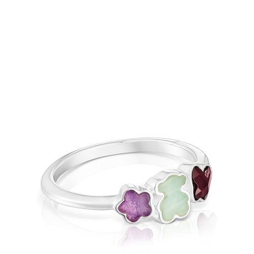 Silver Bold Motif Ring with gemstones and motifs