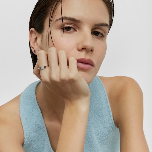 Silver Bold Motif Ring with gemstones and motifs