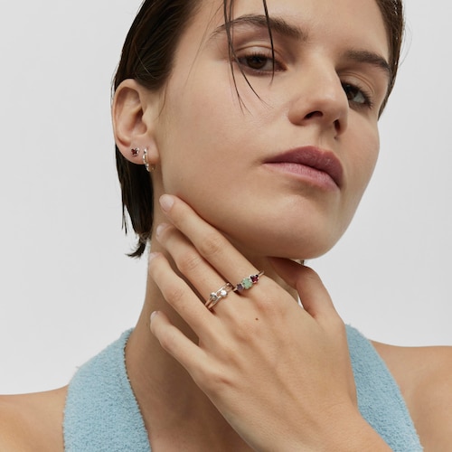 Silver Bold Motif Ring with gemstones and motifs