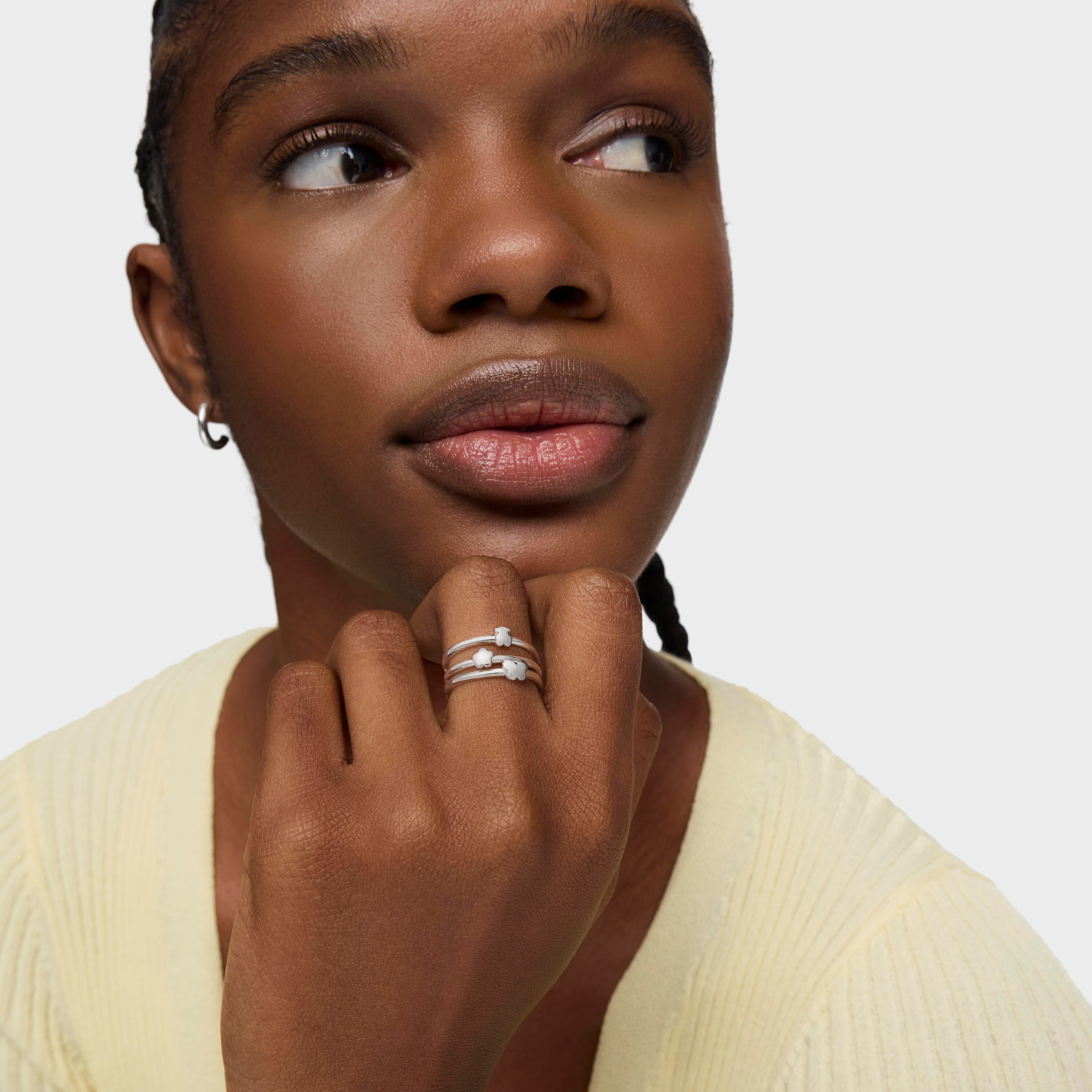 Set of three silver Bold motif Rings