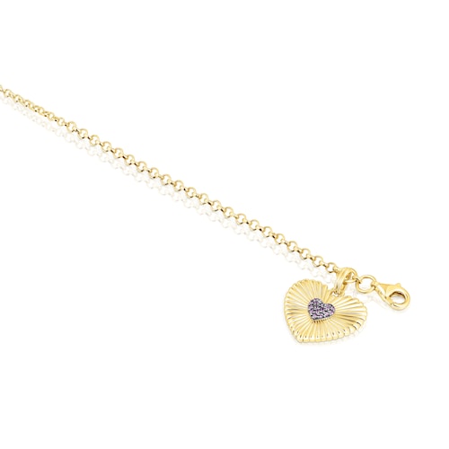 Silver vermeil heart Bracelet with rhodolite Iris Motif