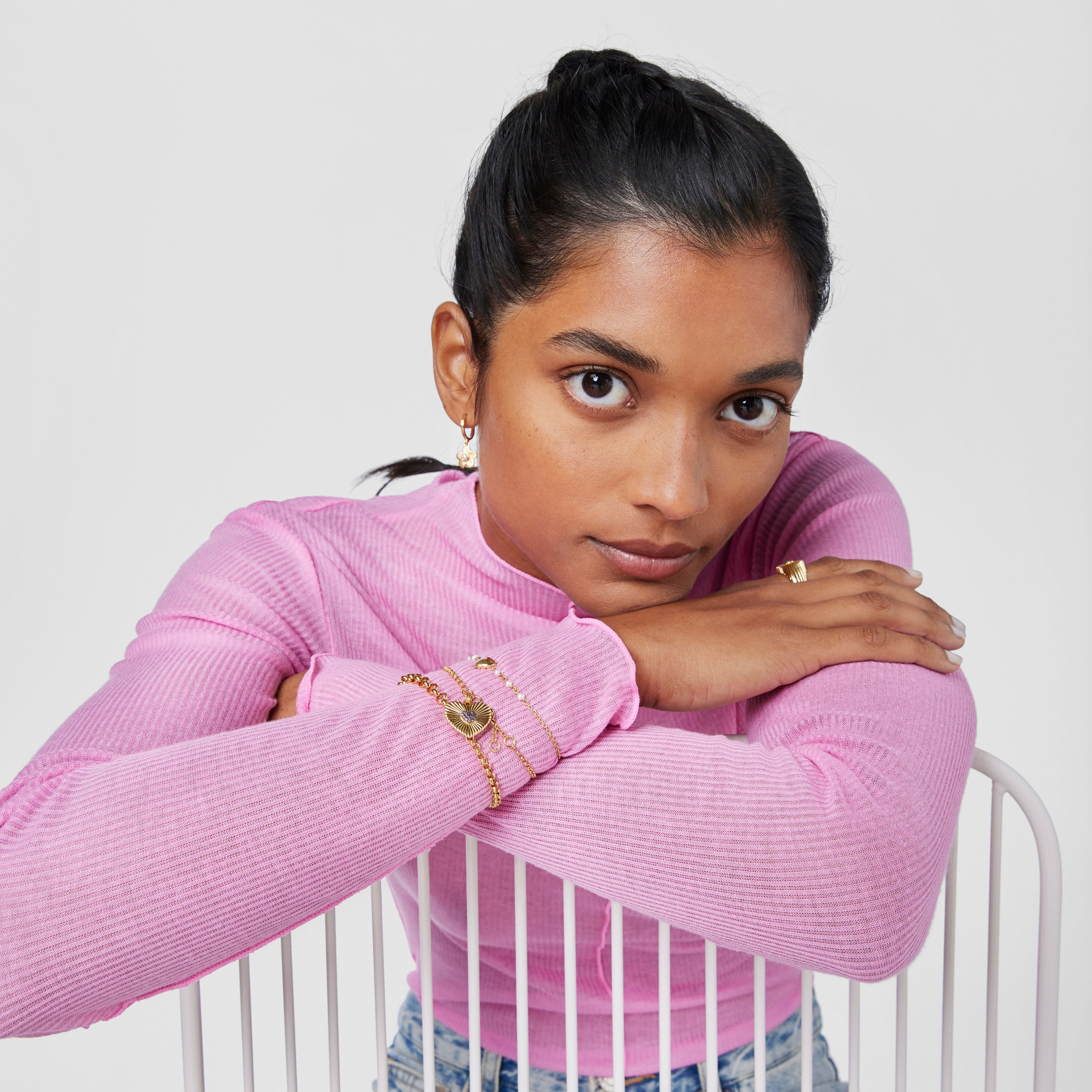 Silver vermeil heart Bracelet with rhodolite Iris Motif