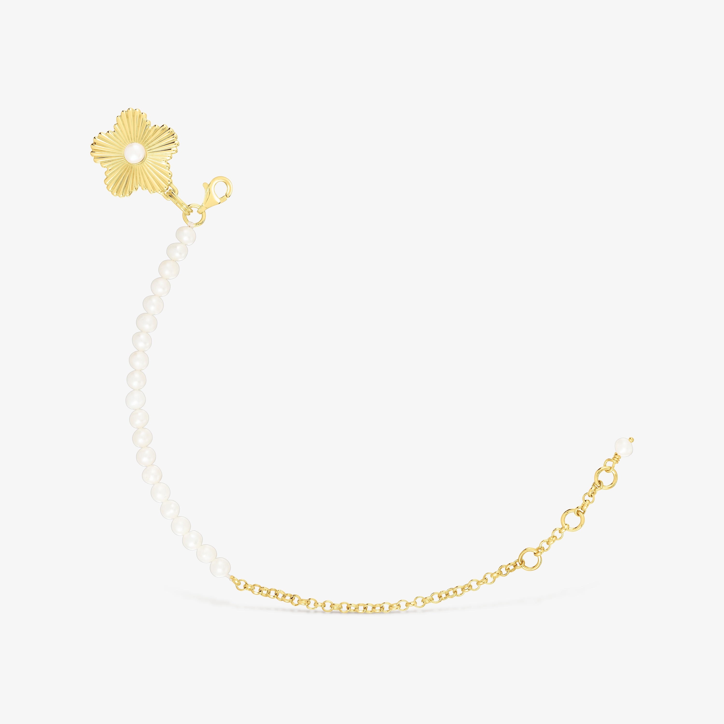 Silver vermeil flower Bracelet with cultured pearls Iris Motif