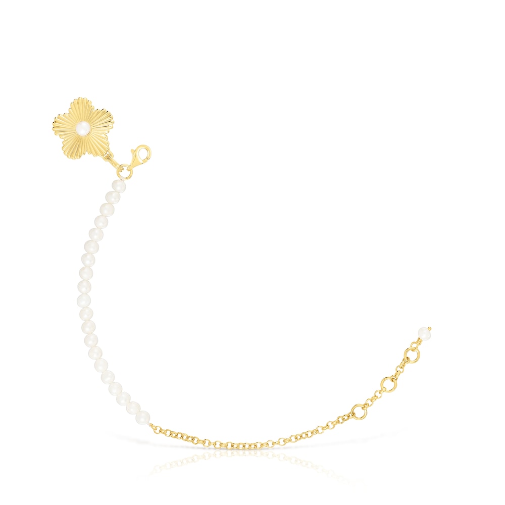 Silver vermeil flower Bracelet with cultured pearls Iris Motif