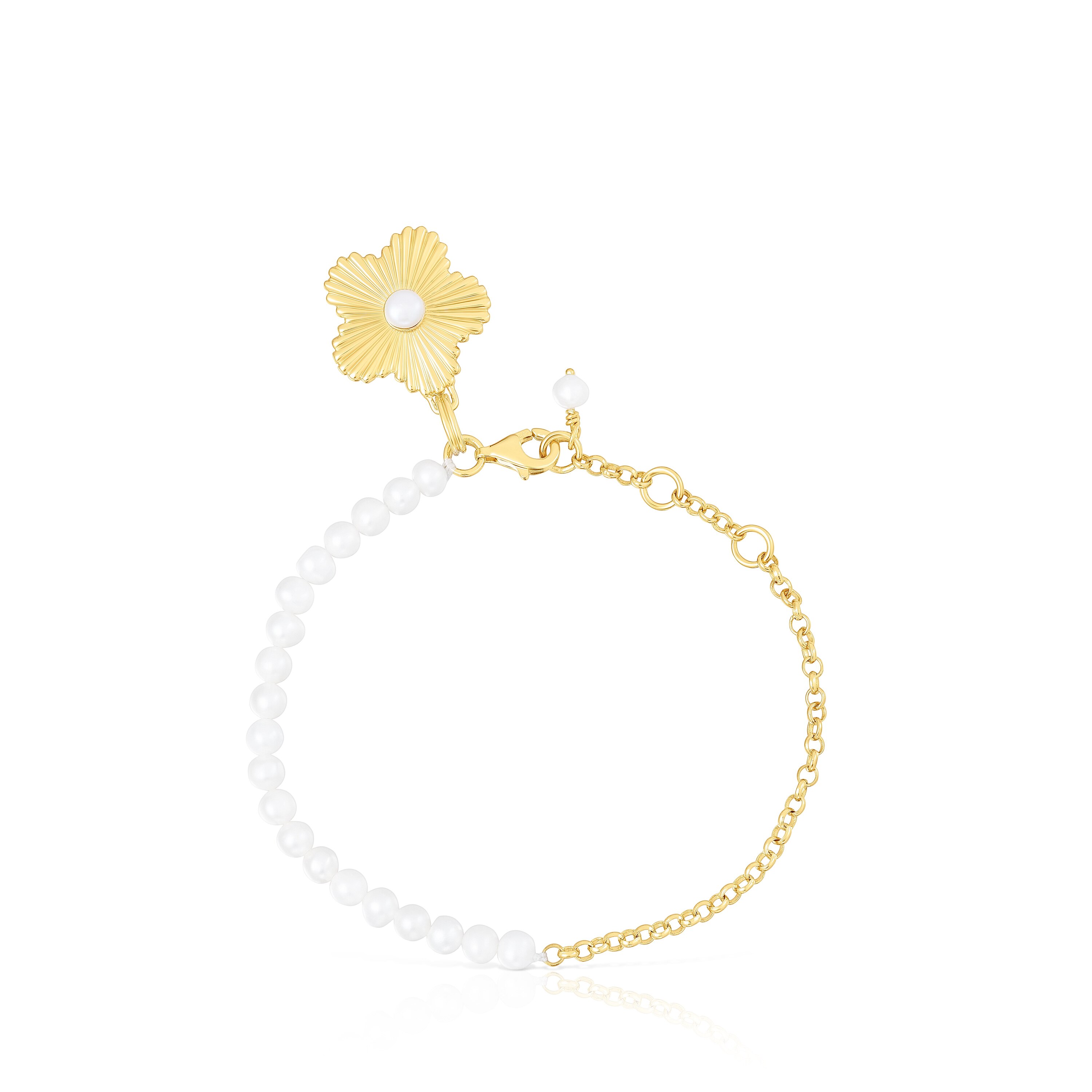 Silver vermeil flower Bracelet with cultured pearls Iris Motif
