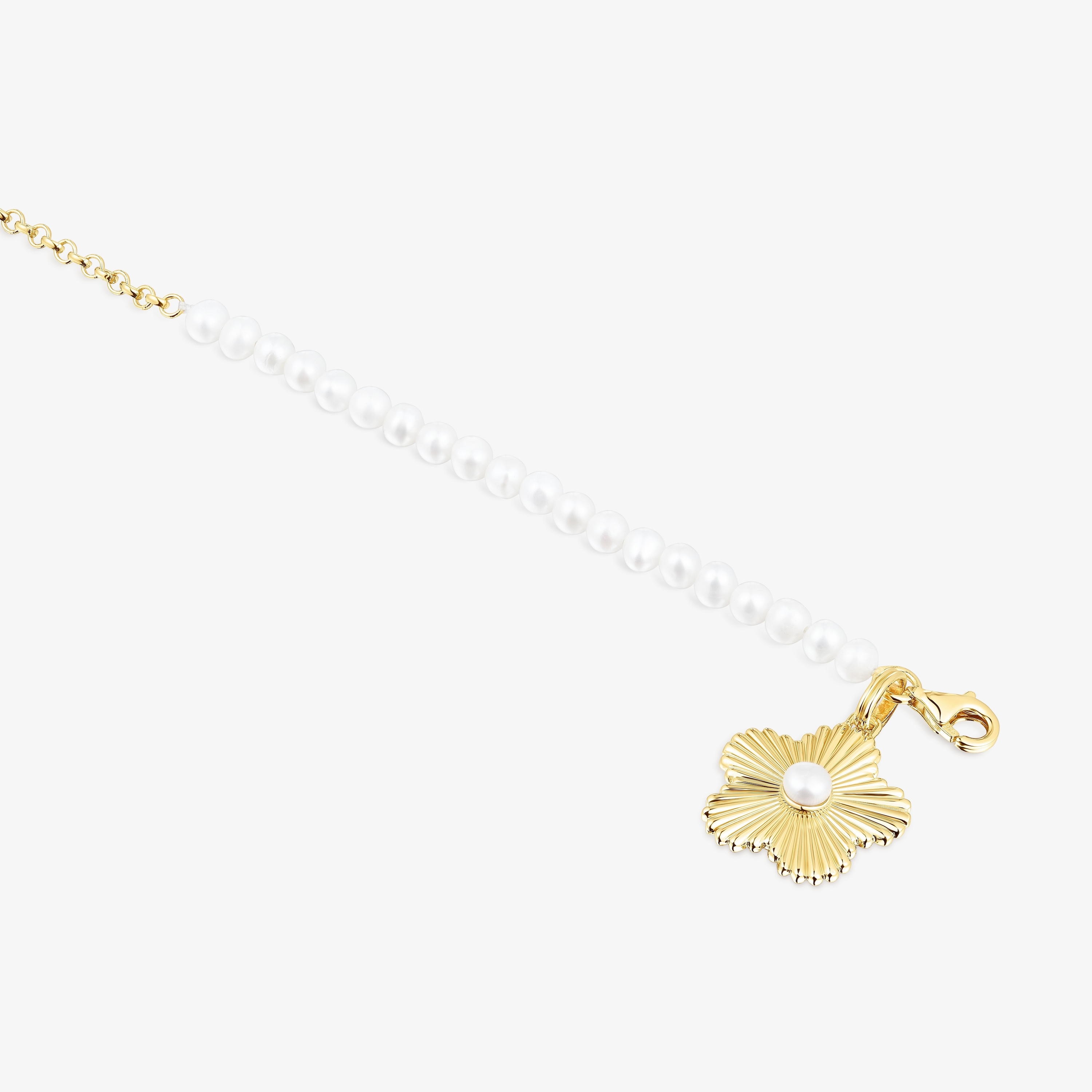 Silver vermeil flower Bracelet with cultured pearls Iris Motif