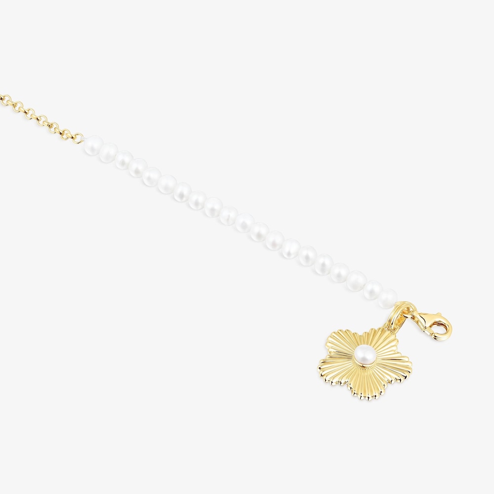 Pulsera con ba&ntilde;o de oro 18 kt sobre plata flor con perlas cultivadas Iris Motif