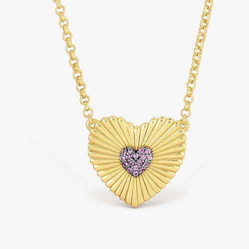 Collar con ba&ntilde;o de oro 18 kt sobre plata y coraz&oacute;n con rodolitas Iris Motif