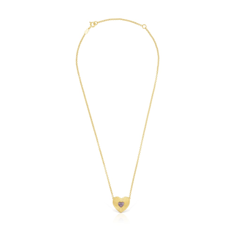 Collar con baño de oro 18 kt sobre plata y corazón con rodolitas Iris Motif image number 1