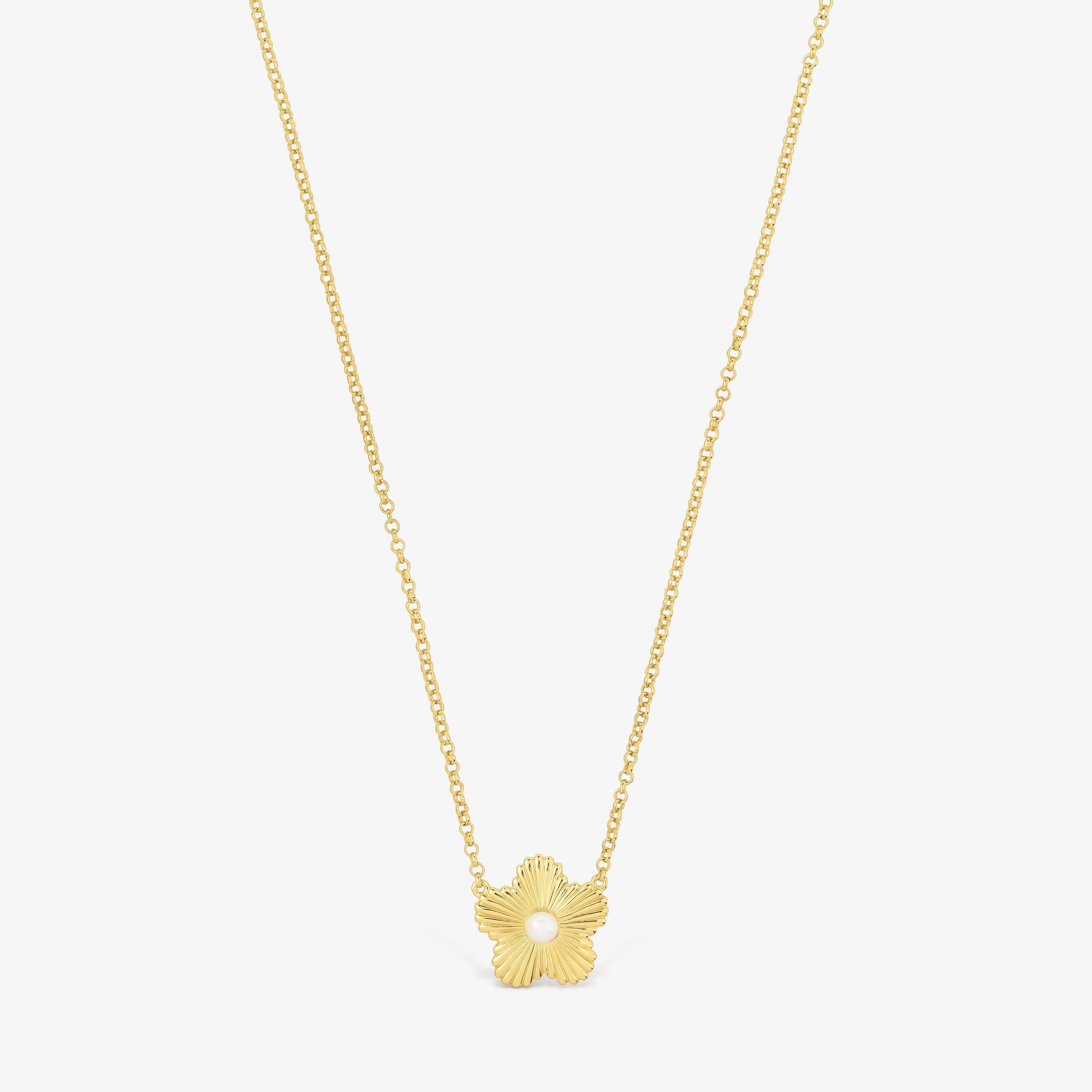 Silver vermeil flower Necklace with cultured pearl Iris Motif