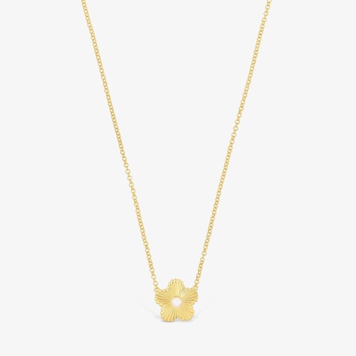 Bl&uuml;ten-Halskette Iris Motif aus Vermeil-Silber mit Zuchtperle