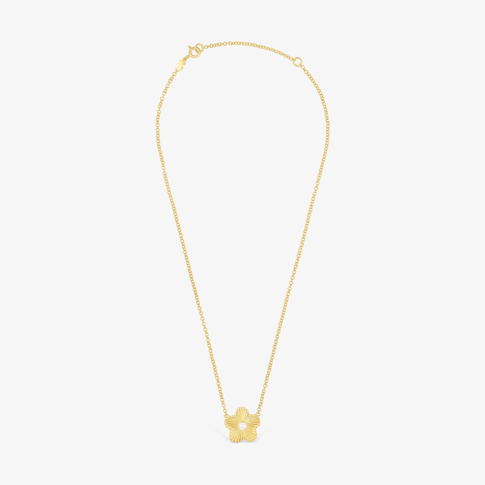 Bl&uuml;ten-Halskette Iris Motif aus Vermeil-Silber mit Zuchtperle