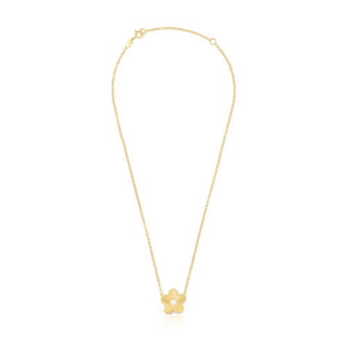 Silver vermeil flower Necklace with cultured pearl Iris Motif