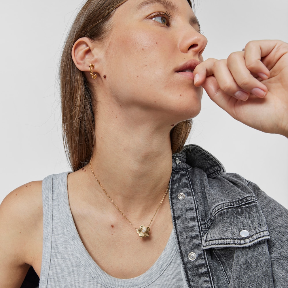 Bl&uuml;ten-Halskette Iris Motif aus Vermeil-Silber mit Zuchtperle