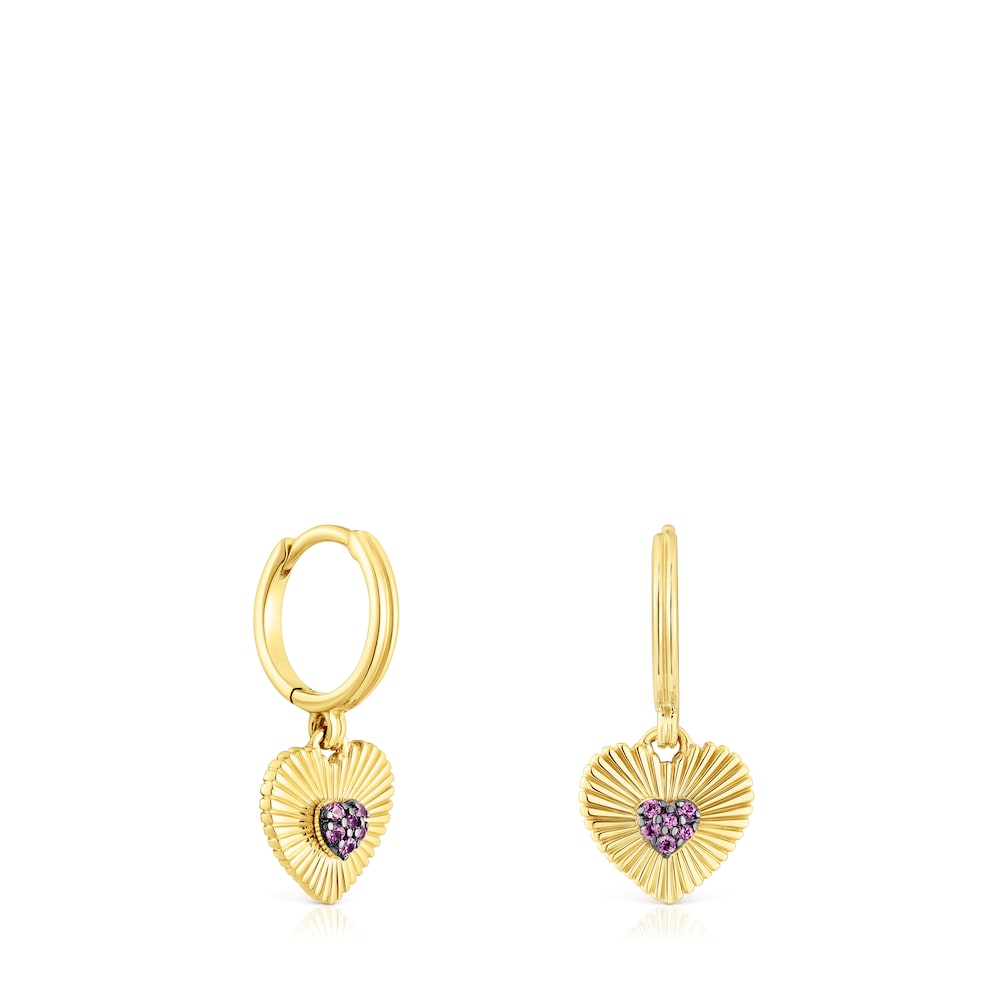 Silver vermeil heart Hoop earrings with rhodolite Iris Motif