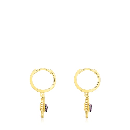Silver vermeil heart Hoop earrings with rhodolite Iris Motif