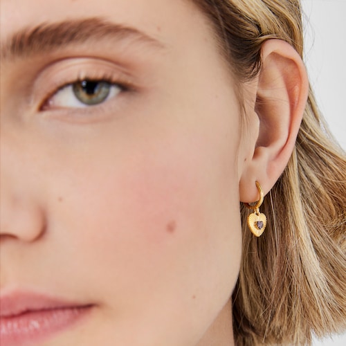 Silver vermeil heart Hoop earrings with rhodolite Iris Motif
