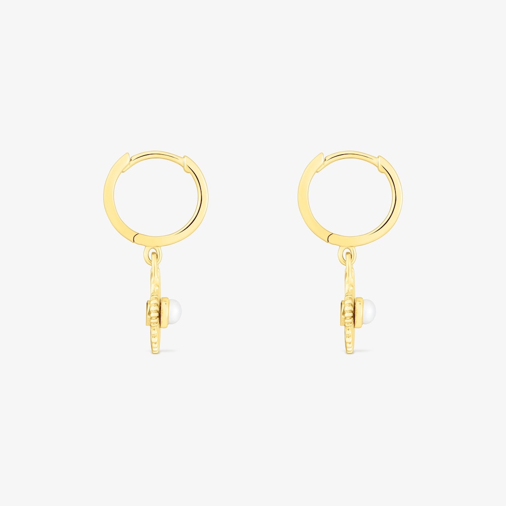 Aretes aro con ba&ntilde;o de oro 18 kt sobre plata flor con perla cultivada Iris Motif