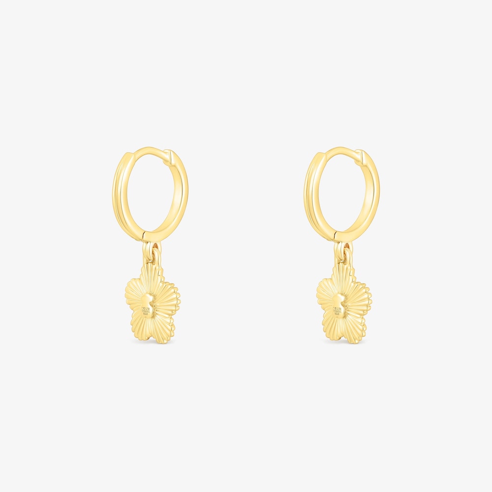 Aretes aro con ba&ntilde;o de oro 18 kt sobre plata flor con perla cultivada Iris Motif