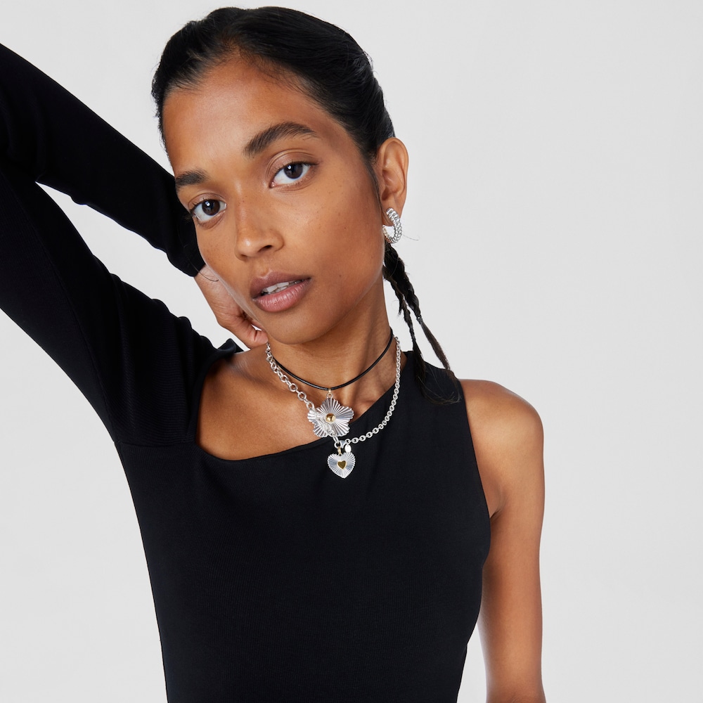 Silver and silver vermeil heart Pendant Iris Motif