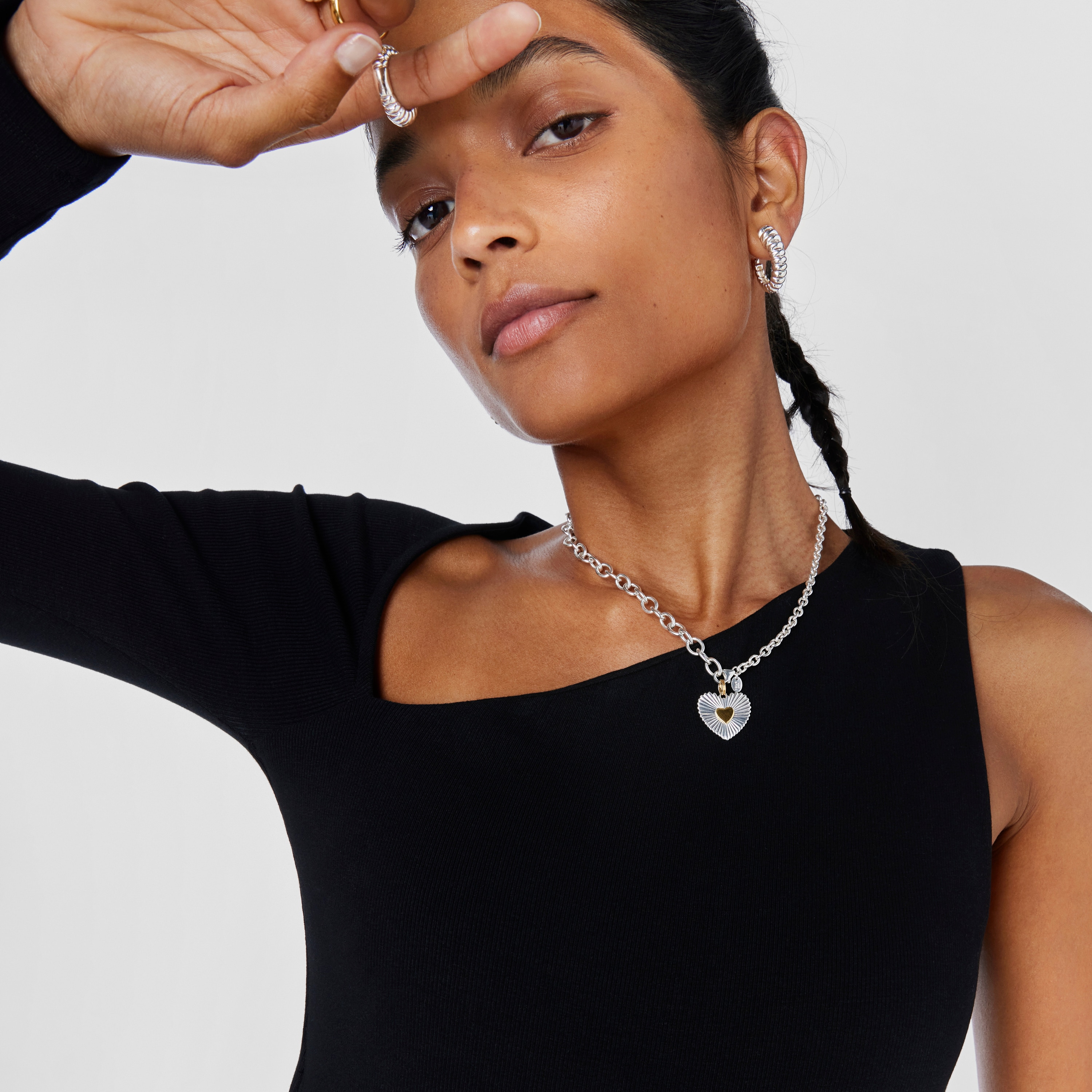 Silver and silver vermeil heart Pendant Iris Motif