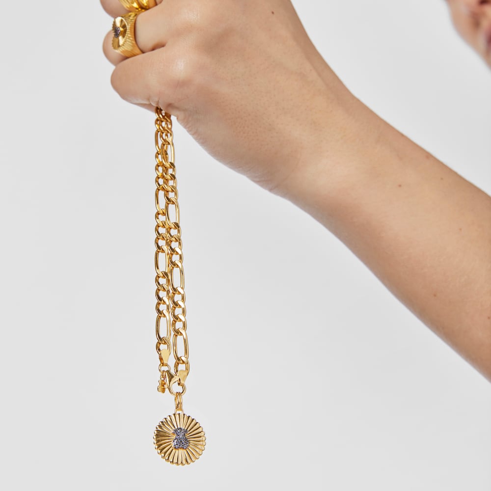 Silver vermeil Medallion with bear and iolite Iris Motif