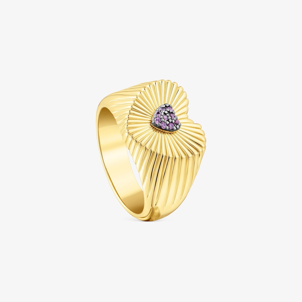 Pečatn&yacute; prsteň z&nbsp;pozl&aacute;ten&eacute;ho striebra s&nbsp;mot&iacute;vom srdca a&nbsp;rodolitom Iris Motif